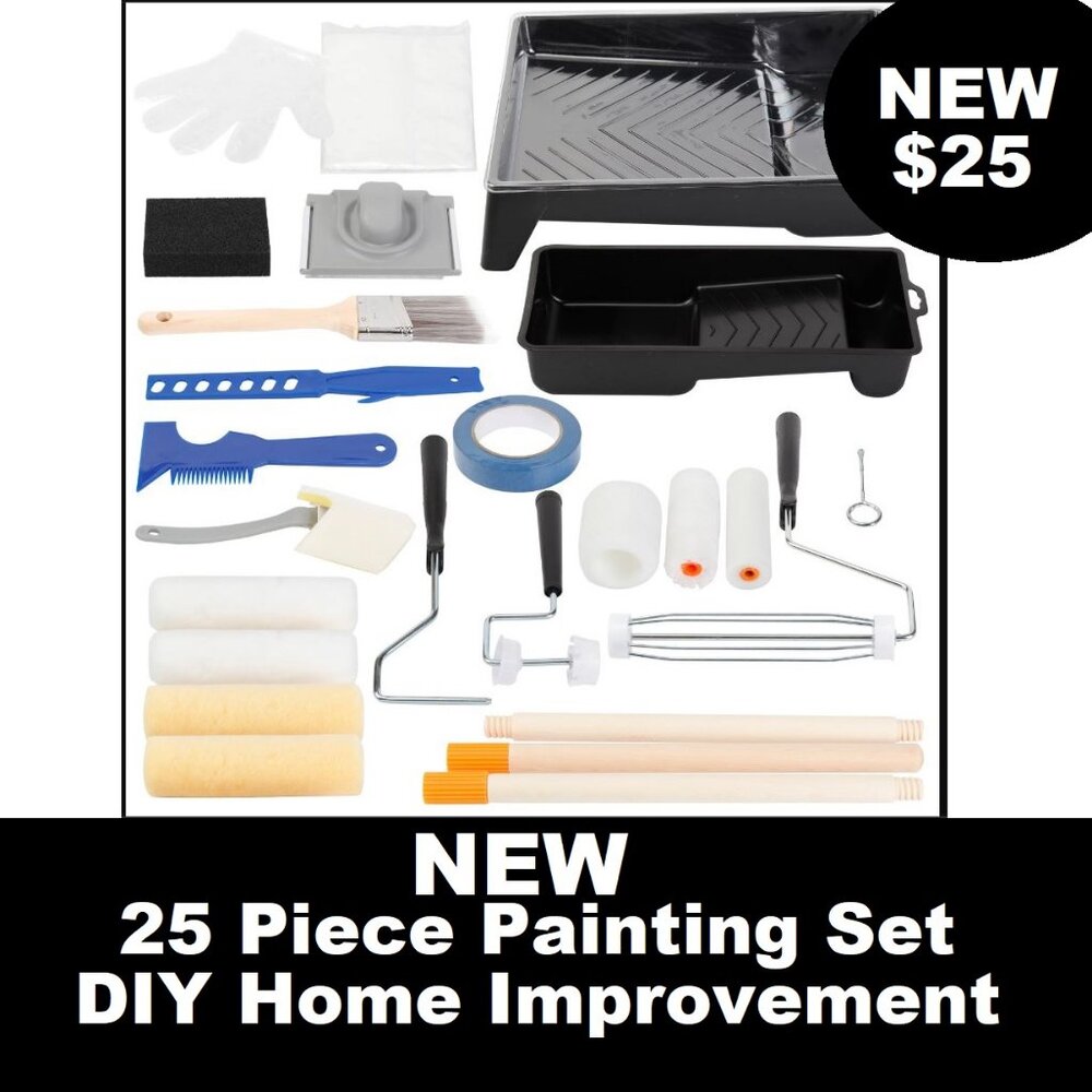NEW 25 Piece Painting Supplies Bundle Tools Paint Roller DIY Home Improvement